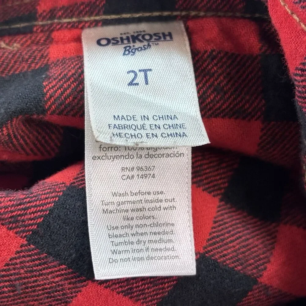 OshKosh B'gosh Vestbak 2T Corduroy Lined Brown Overalls Red/Black Bufallo Plaid